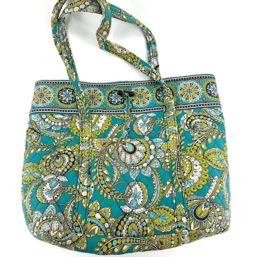 VTG Vera Bradley Retired Peacock Paisley Quilted Tote Bag 2000s Green Blue